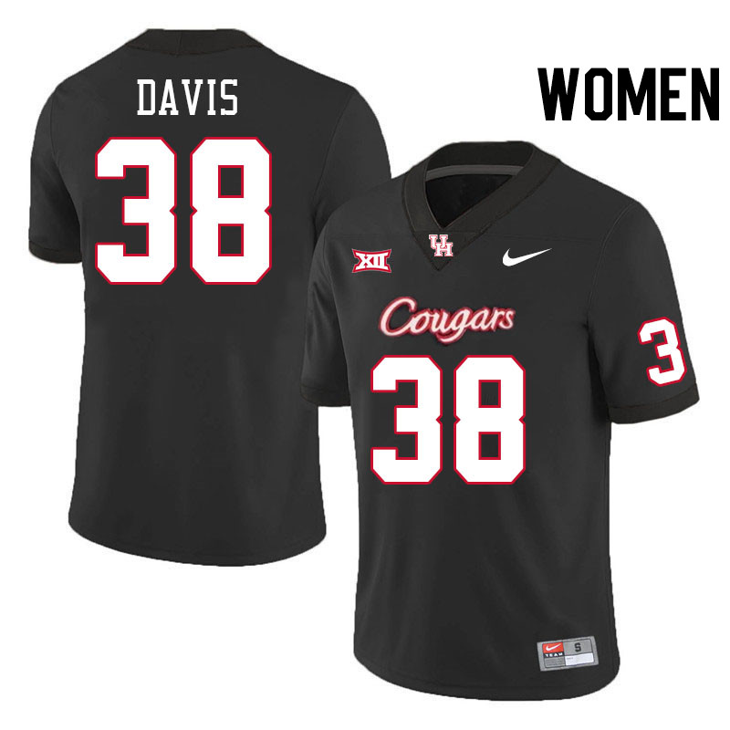 Women #38 Aaron Davis Houston Cougars College Football Jerseys Stitched-Black